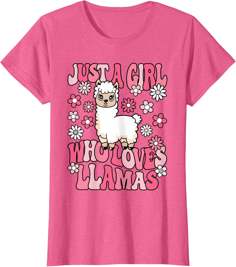 KATYLIN Just A Girl Who Loves Llamas Llama Lover Girls Kids T-Shirt - Pink Heather