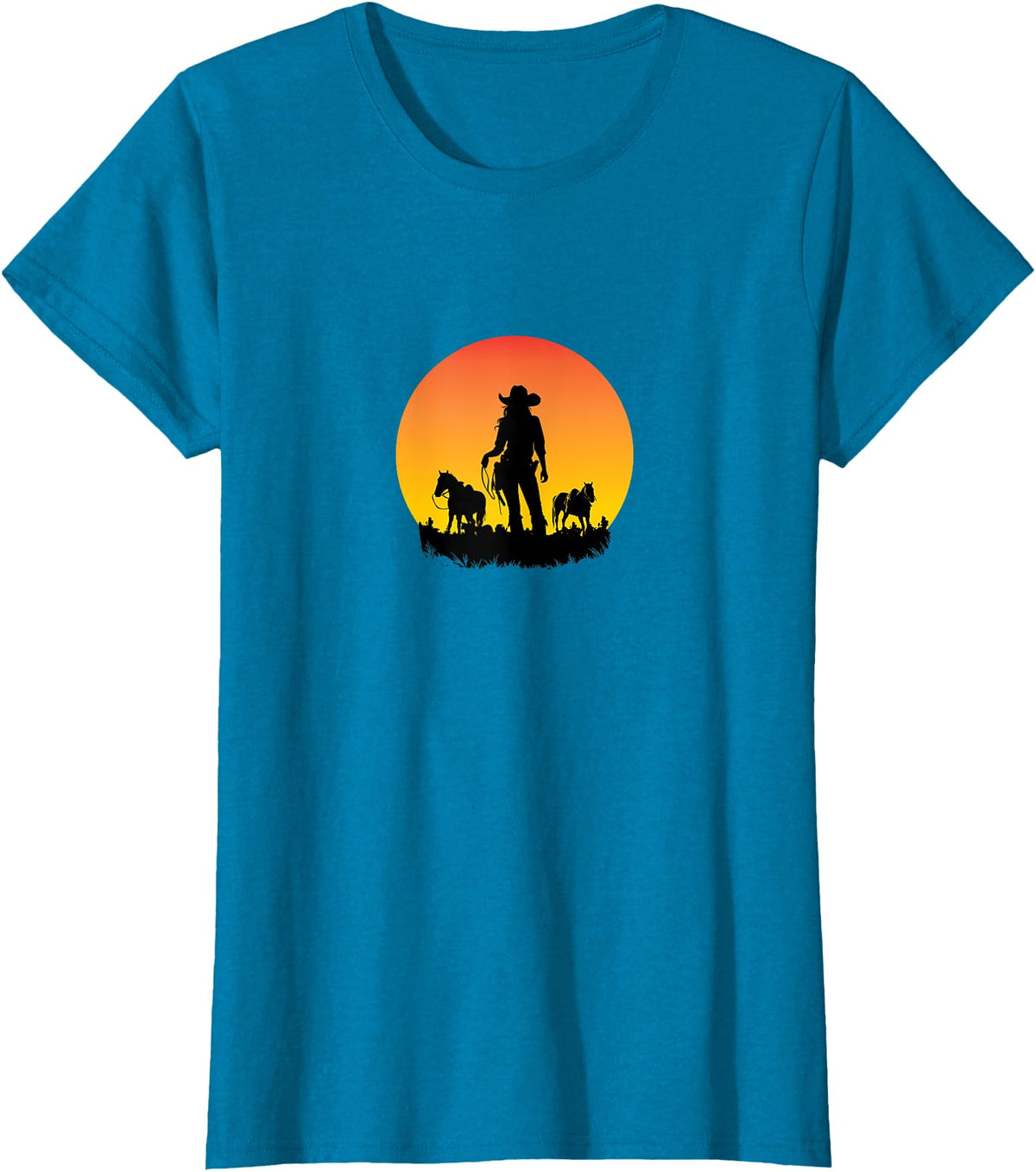 Horses Cowgirl T-Shirt - Sapphire Blue