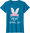 Mom of the Birthday Girl"- Family Bunny Rabbit Birthday T-Shirt in Sapphire Blue