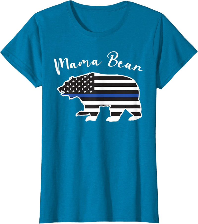 TourisTeez for Mama Bear Women Police Flag Womens MAMA BEAR | Police Flag Womens Police Mom Gift T-Shirt - Sapphire Blue