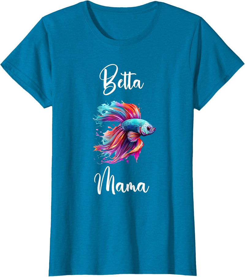 Betta Fish Family TShirtz & More Betta Mom Betta Fish Mama T-Shirt - Women's X-Small Black V-Neck Short Sleeve Cotton Polyester Modern Humor T-Shirt - Sapphire Blue