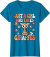 BALARI Just A Girl Who Loves Giraffes Cute Groovy Wild Animal Kids T-Shirt - Sapphire Blue