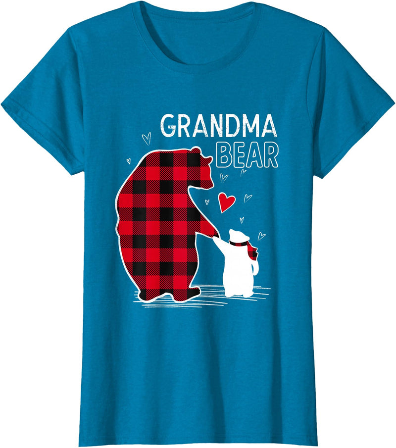 Papa & Mama Bear Outfit Grandma Bear Christmas Pajama Red Buffalo Plaid T-Shirt - Sapphire Blue