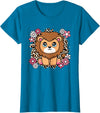 KATYLIN Cute Lion Flowers Lion Lover Women Girls Kids T-Shirt - Sapphire Blue