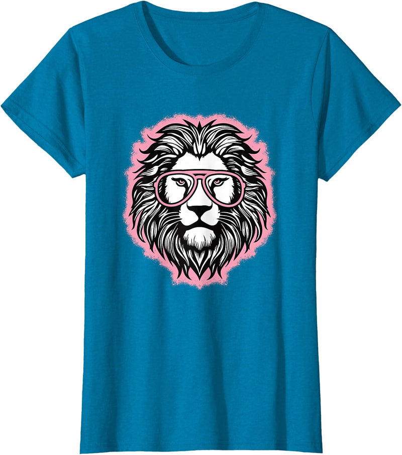 BALARI Cute Pink Lion Wild Animal Lion Lover Women Girls T-Shirt - Sapphire Blue