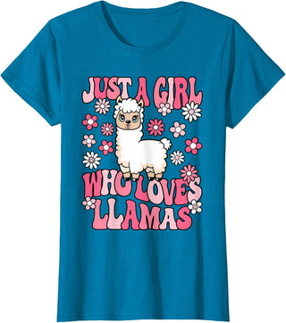 KATYLIN Just A Girl Who Loves Llamas Llama Lover Girls Kids T-Shirt - Sapphire Blue