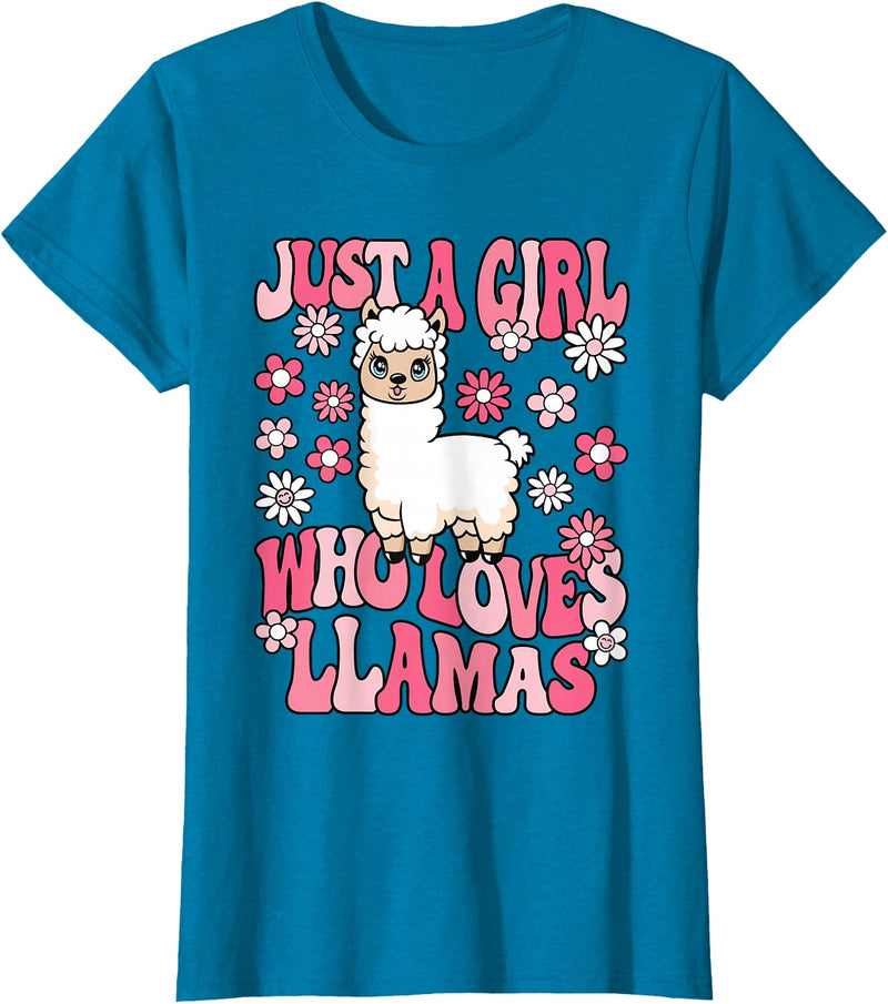 KATYLIN Just A Girl Who Loves Llamas Llama Lover Girls Kids T-Shirt - Sapphire Blue