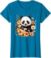 Floral Panda Bear Panda Bear Flowers Floral Girls Kids Funny Cute Panda Lover T-Shirt - Sapphire Blue