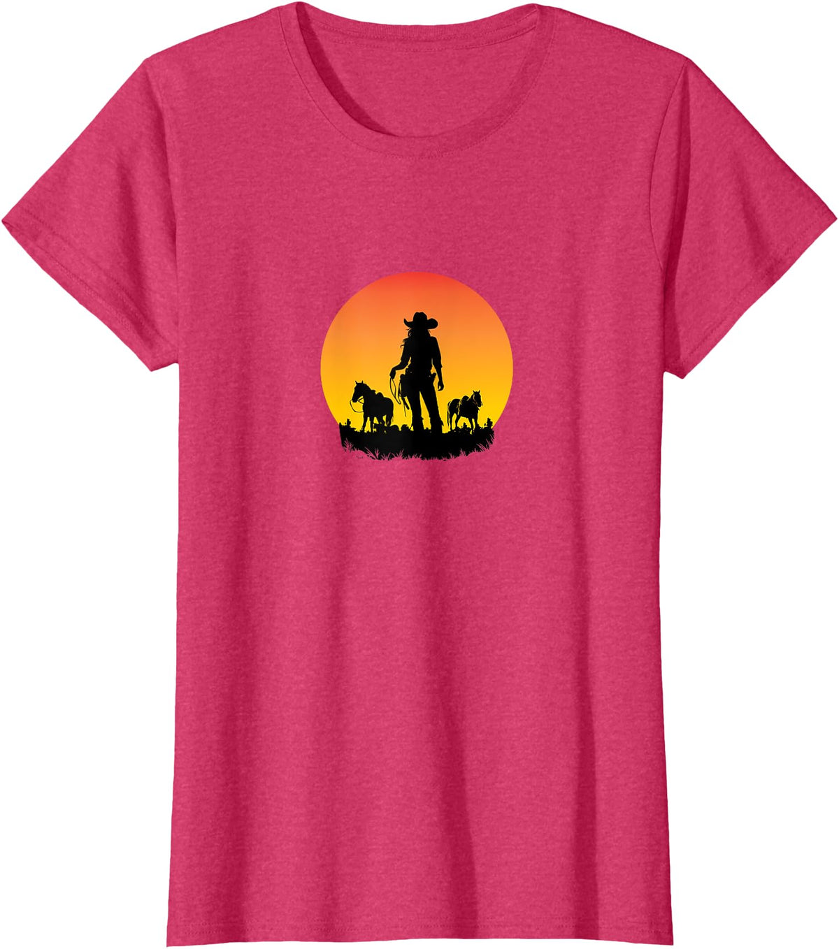 Horses Cowgirl T-Shirt - Red Heather
