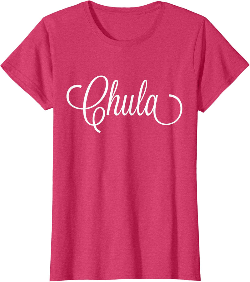 The Spanish Cow Women's Chula Spanish Cute Black X-Small Modern Letter Print T-Shirt - Red Heather