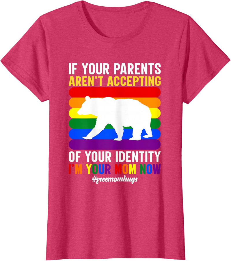 SOMMAS PRIDE Free Mom Hugs Proud Mama Bear Lgbt Gay Pride Lgbtq Parade T-Shirt - Red Heather