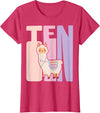 Retro Llama Alpaca Themed Girls Birthday Designs 10th Birthday Girl Cute Llama Alpaca 10 Years Old T-Shirt - Red Heather