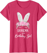 Grandma of the Birthday Girl"- Family Bunny Rabbit Birthday T-Shirt in Red Heather