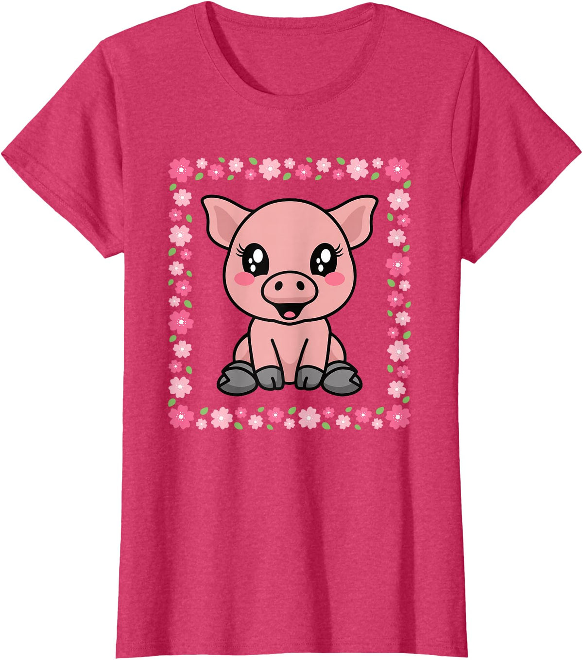 EDILILU Cute Pig Kawaii Pig Lover Piglet Women Girls T-Shirt - Red Heather