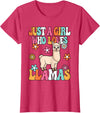 BALARI Just A Girl Who Loves Llamas Cute Groovy Alpaca Llama Kids T-Shirt - Red Heather