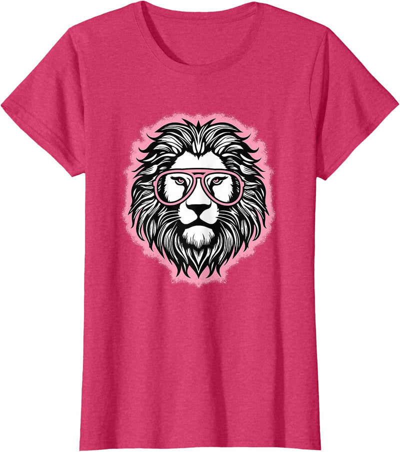 BALARI Cute Pink Lion Wild Animal Lion Lover Women Girls T-Shirt - Red Heather