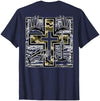 Camo Cross Fishing Faith Christian 2 Sided Hunting Fishing Cross Camo Faith Christian Fisherman Hunter T-Shirt - size chart