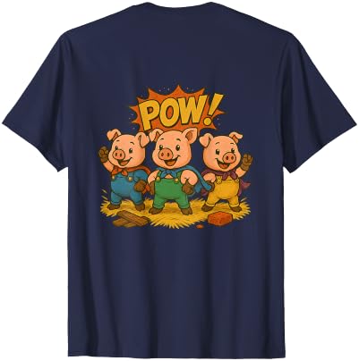 Three Hero Pigs Storytime Legends Bad Wolf in personalized costume 3 Pigs on the back T-Shirt - size chart