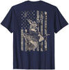 Fishing and Hunting Outdoors Designs Hunting and Fishing American Flag (Design on Front and Back) T-Shirt - size chart
