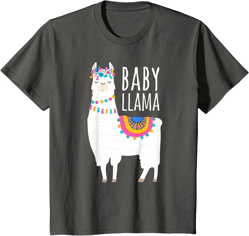 Mama Llama Lover Gifts by Memme Baby Llama Shirt for Girls, Daughter T-Shirt - Asphalt Grey