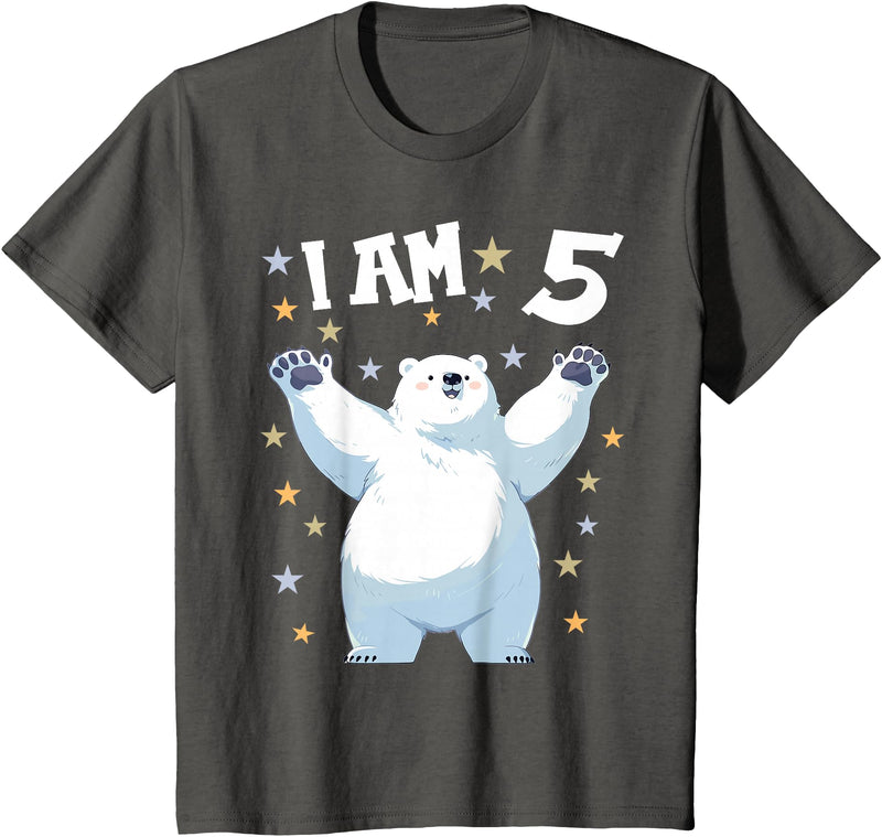 5 years old 5th birthday Polar Bear 5 Years old 5 birthday Polar Bears Boy girl Polar Bear T-Shirt - Asphalt Grey
