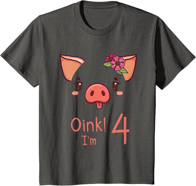 4th Birthday Pig Outfit Pig Face Gift 4 year old Girl Boy T-Shirt