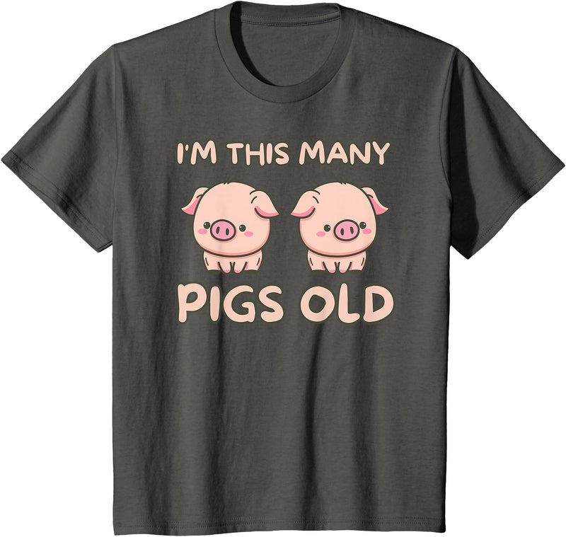 Pigs lover Birthday Gifts Toddler I'm This Many Pigs Old - 2nd Birthday Pig 2 Years Old Bday T-Shirt - Asphalt Grey