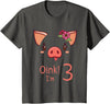 Girls Cute Pig Birthday Designs Co. 3rd Birthday Pig Outfit Pig Face Gift 3 year old Girl Boy T-Shirt - Asphalt Grey