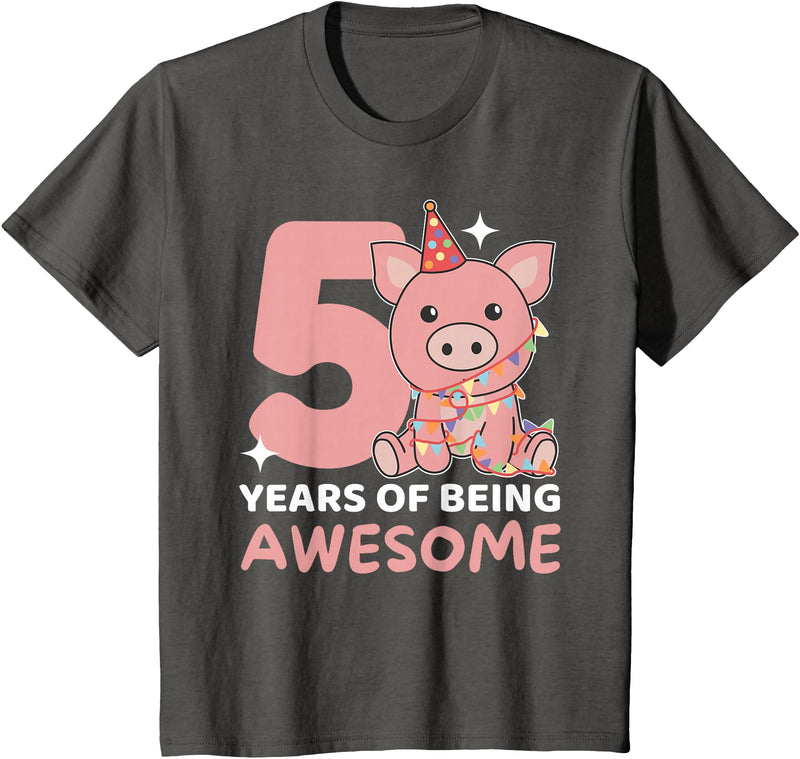 Pig Birthday Gift Cute Animals Pig For The 5th Birthday For Children Five Years Old T-Shirt - Asphalt Grey