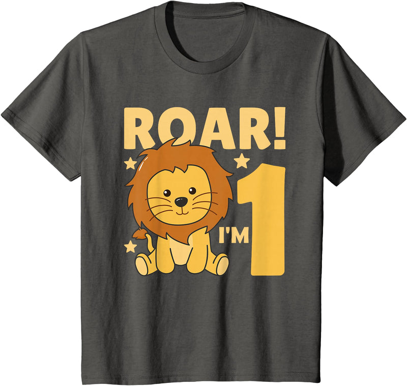 Cute Animals For Every Child's Birthday Kids 1st Birthday Lion 1 Year Old Cub Lion T-Shirt - Asphalt Grey