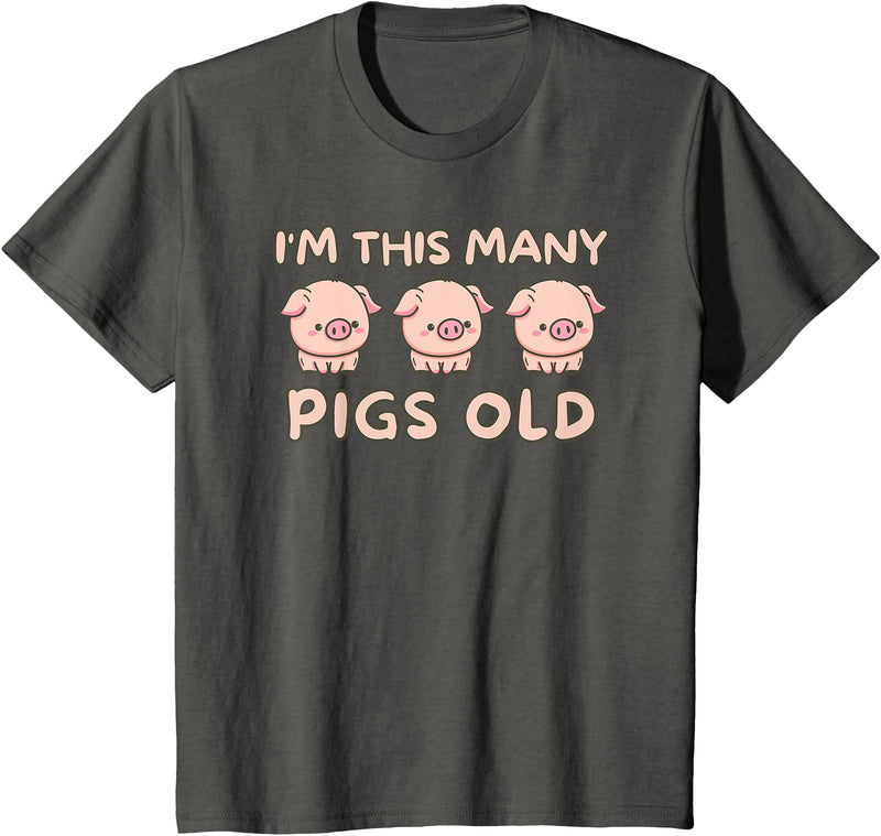 Pigs lover Birthday Gifts Toddler I'm This Many Pigs Old - 3rd Birthday Pig 3 Years Old Bday T-Shirt - Asphalt Grey