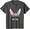 Girls Easter Bunny Flower Crown for Baby and Toddler Cute T-Shirt in Asphalt Grey