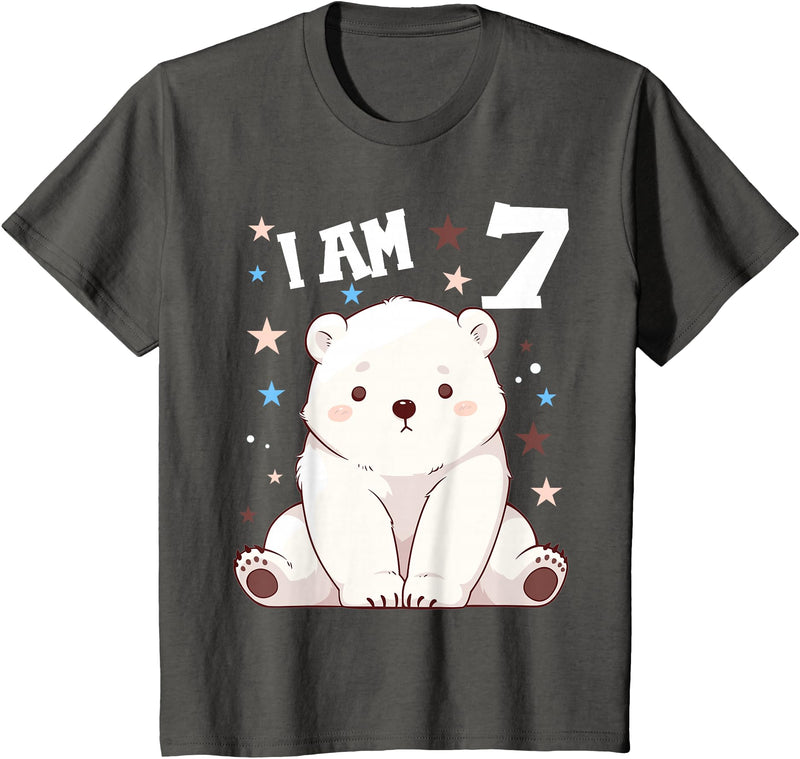 7 years old 7th birthday Polar Bear Kids 7 Years old 7 birthday Polar Bears Boy girl Polar Bear T-Shirt - Asphalt Grey