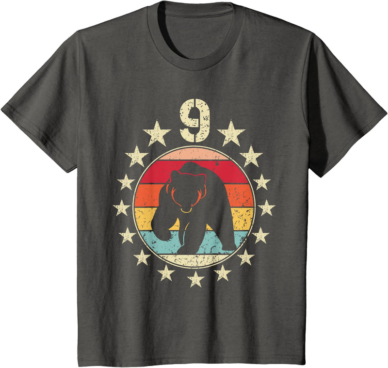 9 Years Old Birthday Bear Lovers Bear Birthday 9 Year Old Boy Girl Bear 9th Birthday T-Shirt - Asphalt Grey