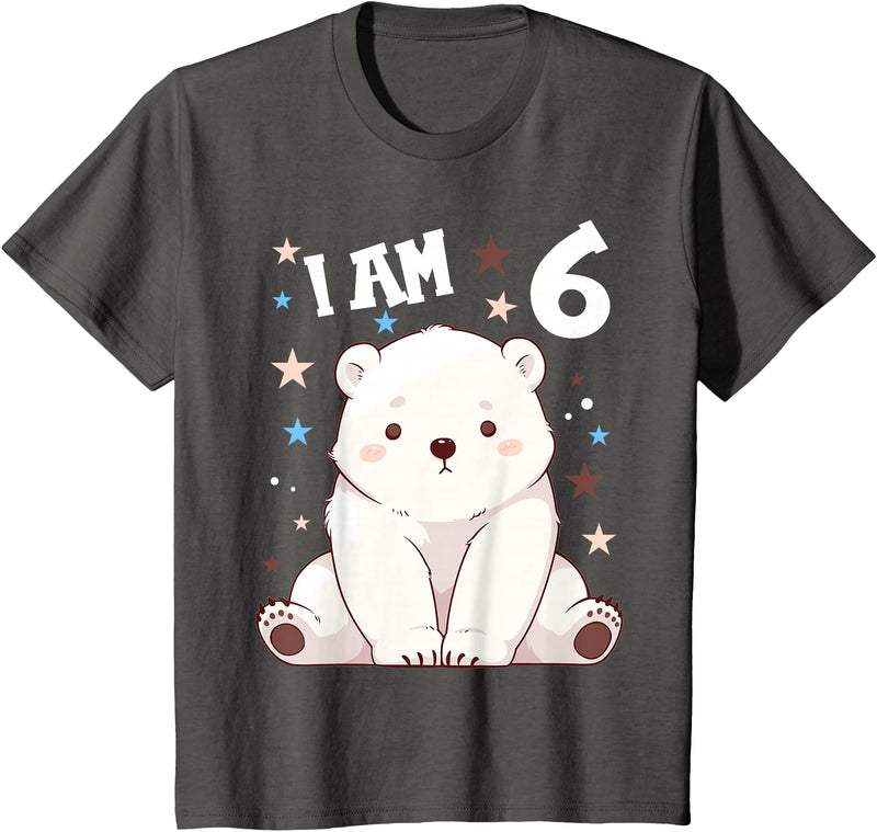 6 years old 6th birthday Polar Bear 6 Years old 6 birthday Polar Bears Boy girl Polar Bear T-Shirt - Asphalt Grey
