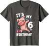 Pig Birthday Outfit for Boys Girls Party Supplies Its My 6th Birthday 6 Year Old Pig Birthday T-Shirt - Asphalt Grey