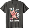 Pig Birthday Outfit for Boys Girls Party Supplies Its My 9th Birthday 9 Year Old Pig Birthday T-Shirt - Asphalt Grey