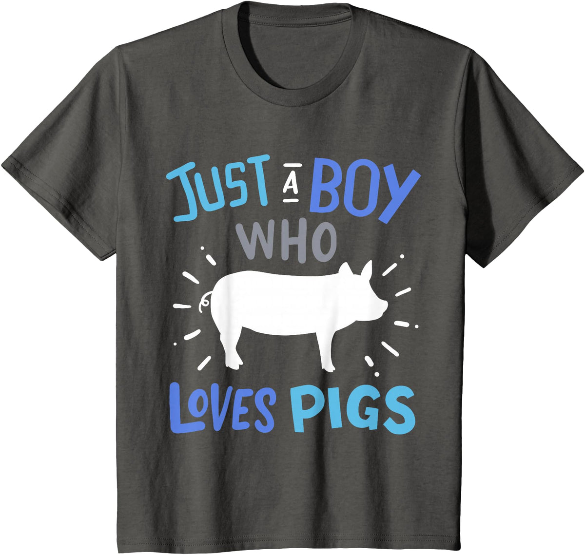 Kids Pig Just A Boy Who Loves Pigs Gift for Pig Lovers T-Shirt - Asphalt Grey