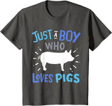 Kids Pig Just A Boy Who Loves Pigs Gift for Pig Lovers T-Shirt - Asphalt Grey
