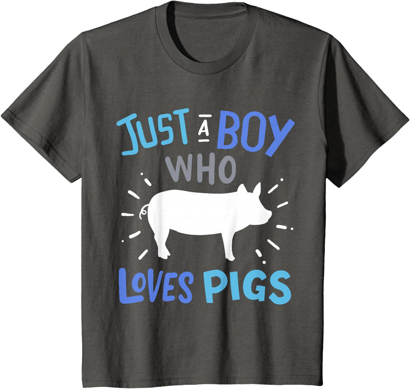 Kids Pig Just A Boy Who Loves Pigs Gift for Pig Lovers T-Shirt - Asphalt Grey