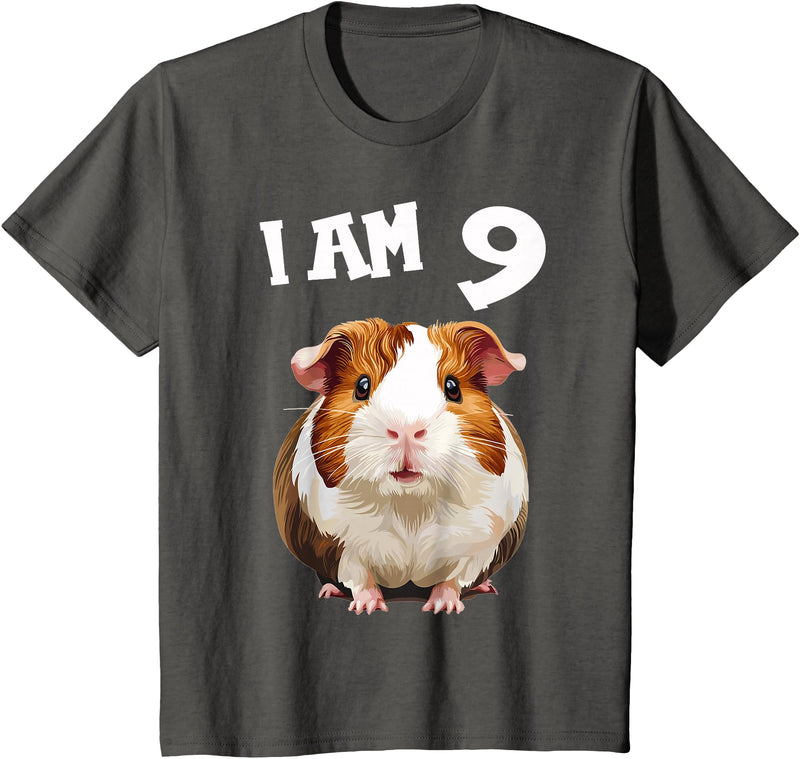 9 years old 9th birthday Guinea Pig 9 Years old 9 birthday Guinea Pigs Boy Girl Guinea Pig T-Shirt - Asphalt Grey