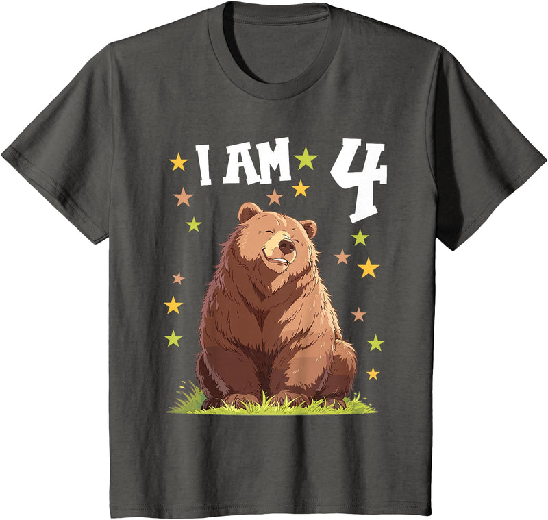 4 years old 4th birthday Bear Kids 4 Years old 4 birthday Bears Boy Girl Bear T-Shirt - Asphalt Grey