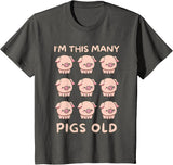 Pigs lover Birthday Gifts Toddler I'm This Many Pigs Old - 9th Birthday Pig 9 Years Old Bday T-Shirt - Asphalt Grey