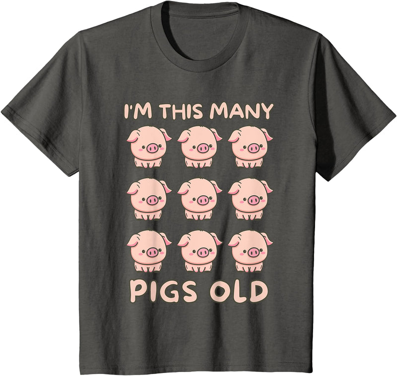Pigs lover Birthday Gifts Toddler I'm This Many Pigs Old - 9th Birthday Pig 9 Years Old Bday T-Shirt - Asphalt Grey