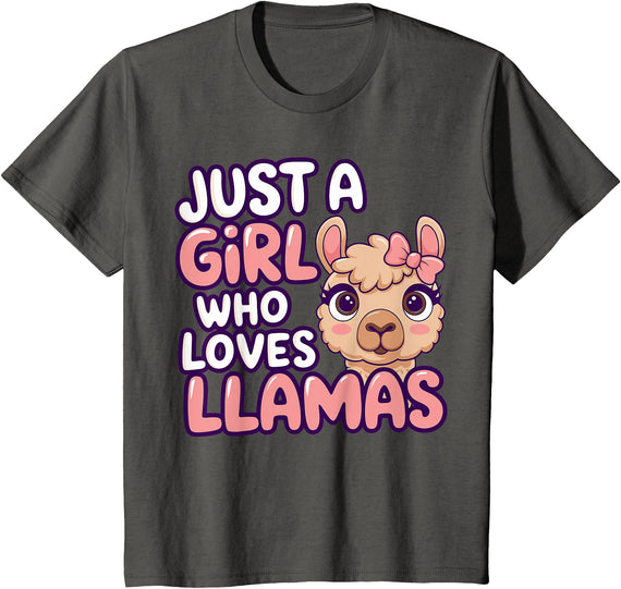 Kids Llama Shirts Girl Llama Kids T-Shirt - Asphalt Grey