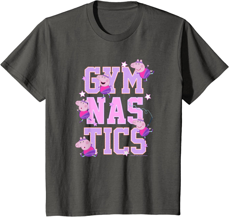 Kids Peppa Pig Gymnastics Stacked Text T-Shirt - Asphalt Grey