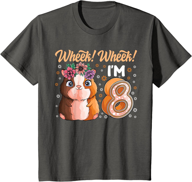 Guinea Pig Girls Birthday Supplies Decoration Tee Guinea Pig 8 Year old Cavy 8th Birthday Toddler Boy Girl T-Shirt - Asphalt Grey