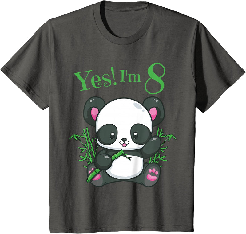 Girls Panda Birthday Tee Shirts Co. Panda 8th Birthday T Shirt Girls Gift Birthday Outfit Age 8 T-Shirt - Asphalt Grey