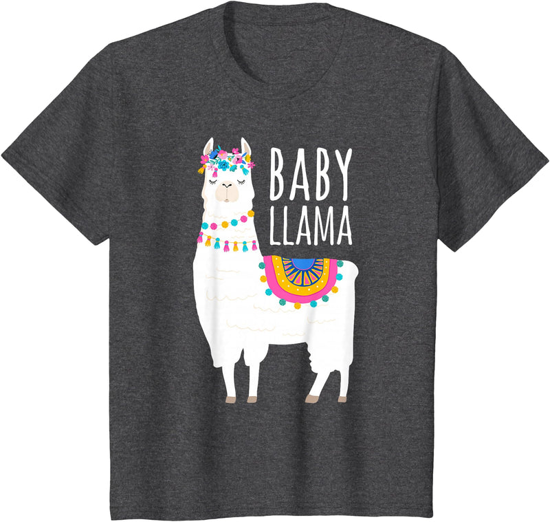 Mama Llama Lover Gifts by Memme Baby Llama Shirt for Girls, Daughter T-Shirt - Dark Heather Grey