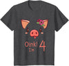 Girls Cute Pig Birthday Designs Co. 4th Birthday Pig Outfit Pig Face Gift 4 year old Girl Boy T-Shirt - Dark Heather Grey